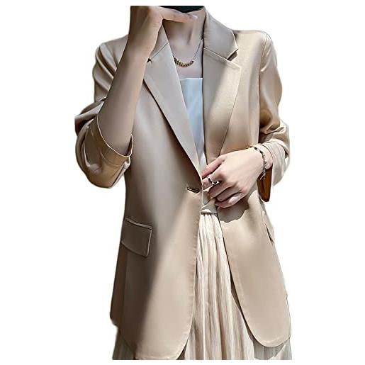 Cosych giacca classica da donna a tinta unita, giacca in raso, champagne, xl