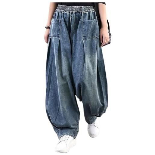 CzooM pantaloni casual da donna a palloncino pantaloni larghi in denim a vita media con gamba larga jeans larghi a barilotto allentato y2k con tasche (color: blue, size: m)