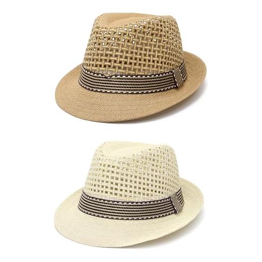 EOZY-cappello da cowboy in paglia fedora jazz trilby bambino unisex classico vintage cappellino panama da esterno (cachi+beige)