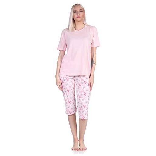 NORMANN-Wäschefabrik elegante pigiama da donna a maniche corte con pantaloni capri e pizzo, anche nelle taglie forti, colore: rosa. , xxx-large