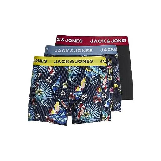JACK & JONES jacflower bird trunks 3 pack noos boxer a pantaloncino, surf the web/dettagli: nero - nero, xxl uomo