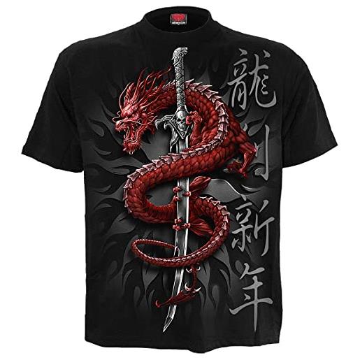Spiral - oriental dragon - t-shirt nera regular per uomo - 4xl