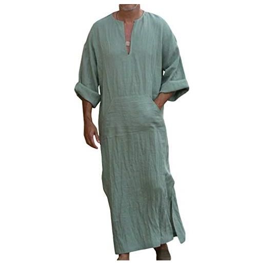 Mxssi men's ethnic robe - manica corta vintage kaftan arabia saudita mediorientale thobe estate v-collo cotone lino tunic top eleganti casual kaftan con tasche
