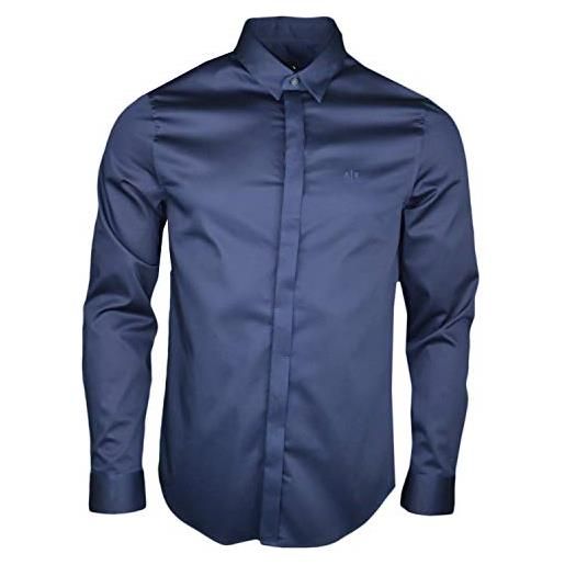 Armani Exchange smart stretch satin camicia, uomo, blu, xs