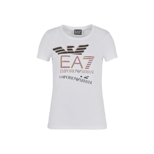 Emporio Armani ea7 t-shirt da donna girocollo logo series crossover in cotone stretch - 3dtt30 (it, testo, l, regular, regular, bianco)