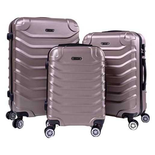 R.Leone valigia da 1 fino a set 4 trolley rigido grande, medio, bagaglio a mano e beauty case 8 ruote in abs 2026 (rose gold, set 3 s m l)