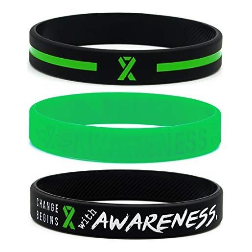 Inkstone pack of 6, braccialetti con nastro di consapevolezza verde braccialetti in gomma siliconica per simboleggiare la speranza, il coraggio, la forza e il sostegno