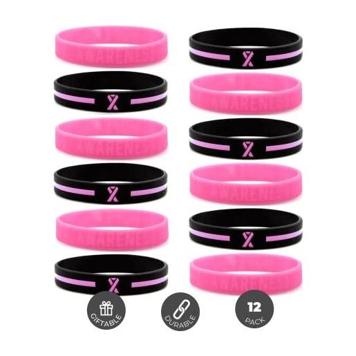 Inkstone pack of 12, braccialetti con nastro rosa per la consapevolezza del cancro al seno, braccialetti in silicone all'ingrosso per simboleggiare speranza, coraggio, forza e sostegno