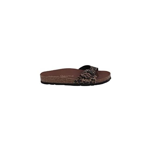 Pepe Jeans oban leopard, sandali piatti donna, marrone scuro, 40 eu