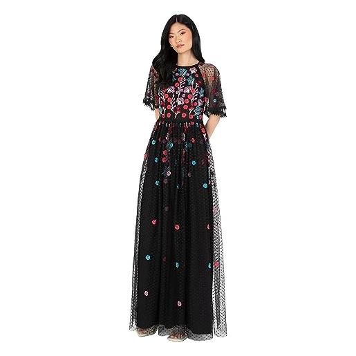 Maya Deluxe women's maxi dress ladies ball gown for wedding guest short sleeve polka dot floral sequin embellished prom occasion vestiti, black, 56 da donna