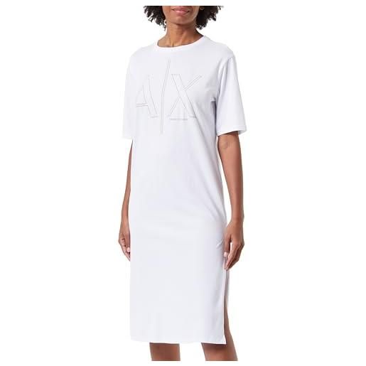 Armani Exchange sustainable, big logo print, round neck casual dress, nero, xs