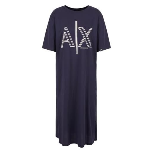 Armani Exchange sustainable, big logo print, round neck casual dress, mirtillo, s