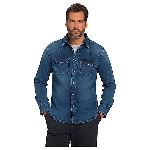 JP 1880 camicia in jeans, flexnamic, denim, maniche lunghe, colletto alto, vestibilità basic, look western, pietra media, 5xl uomo