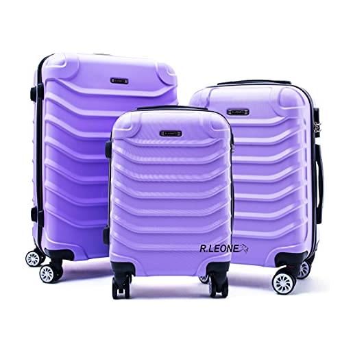 R.Leone valigia set 3 trolley rigido grande, medio e bagaglio a mano 8 ruote in abs 2026 (lilla, set 3 s m l)