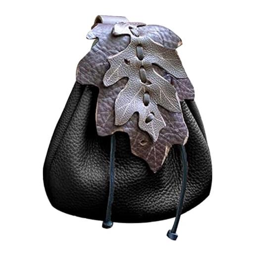 Lamala marsupio medievale in finta borsa, borsa da cintura medievale vintage rinascimentale, borsa da cintura per uomo donna bambino borsa da cintura fatta a mano, colore: nero. 