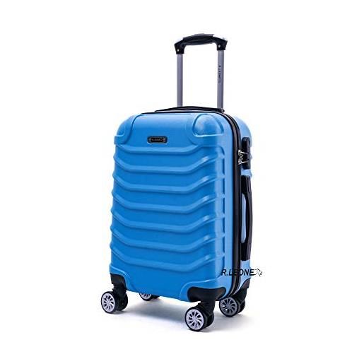 R.Leone valigia trolley rigido grande 8 ruote in abs 2026 (azzurro scuro, l grande)