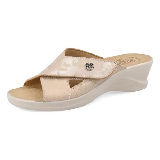 Fly Flot montagna, ciabatte donna, strappo regolabile, aperte in punta, sottopiede in pelle, sandali, beige, 40 eu