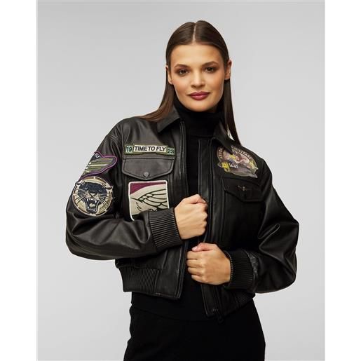 Aeronautica Militare giacca nera in pelle da donna Aeronautica Militare