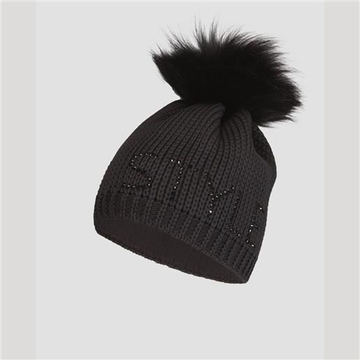Sportalm berretto invernale nero da donna Sportalm con pompon in pelliccia