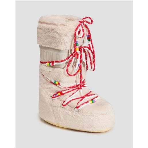 Moon Boot scarpe invernali beige da donna Moon Boot resort icon faux fur beads