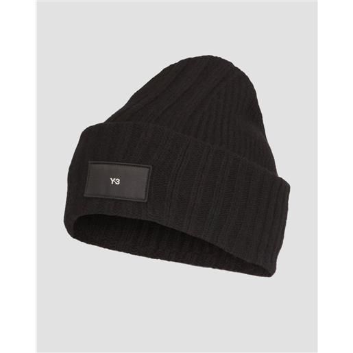 Y-3 berretto nero in lana da donna Y-3 knit beanie