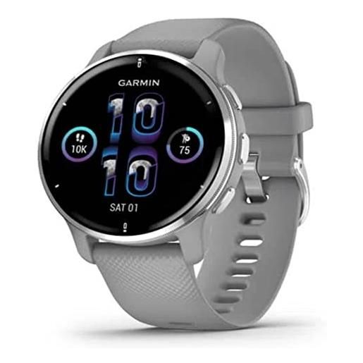 Garmin venu 2 plus, smartwatch amoled 1,3, microfono e cassa, musica, Garmin pay, +25 app sport, gps, cardio, spo2 (silver & powder gray)