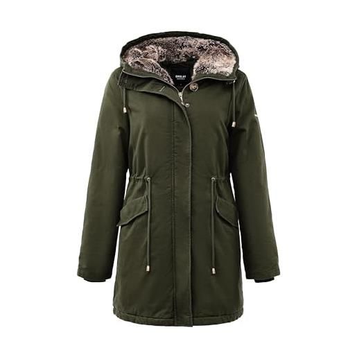 OROLAY parka invernale da donna giacca imbottita con cappuccio e cappotto caldo con pelliccia sintetica staccabile army green xxl