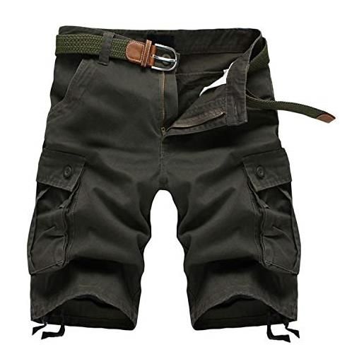 Jinsha pantaloncini estivi da uomo a cinque punte larghi pantaloni da spiaggia casual scozzesi multitasche (army green 38)