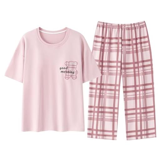 GOSO set di 2 pigiami da bambina, lunghezza 3/4, abbigliamento da notte per estate/primavera, traspirante, grazioso set da notte per ragazze adolescenti, 8f1 rosa, 17 anni