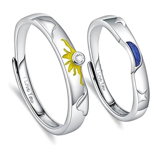 ANAZOZ anello con incisione(i love you), anello di fidanzamento, anello argento uomo 925, sole e luna zirconi bianco anello argento regolabile, 