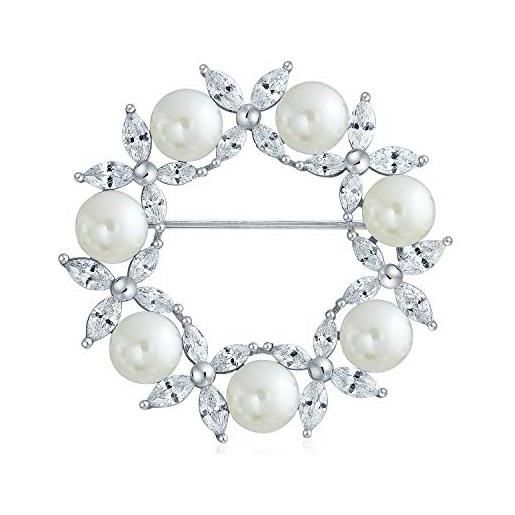 Bling Jewelry elegante sposa holiday marquise cz cubic zirconia rotondo bianco simulazione corona di perle cerchio sciarpa spilla per le donne matrimonio
