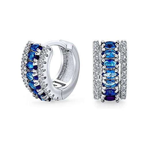 Bling Jewelry stile art deco simulato zaffiro blu aaa cz bordo cubic zirconia mini hoop orecchini per le donne matrimonio damigella d'onore cocktail prom holiday formale partito placcato in argento 0.5in diametro