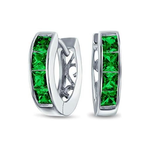 Bling Jewelry piccolo quadrato taglio principessa simulazione smeraldo verde cz channel set k-pop huggie hoop orecchini per donne uomo cubic zirconia. 925 argento