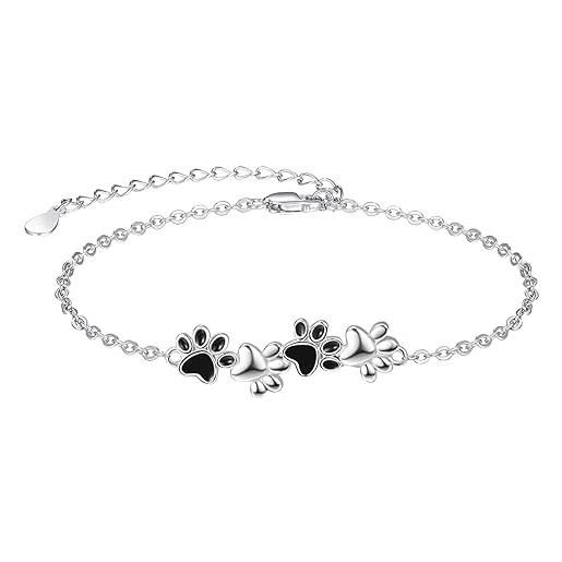 TANGPOET braccialetto a forma di zampa di cane, in argento sterling 925, con stampa paw regolabile, per cani e gatti, regalo per donne e ragazze, argento sterling, taglia unica
