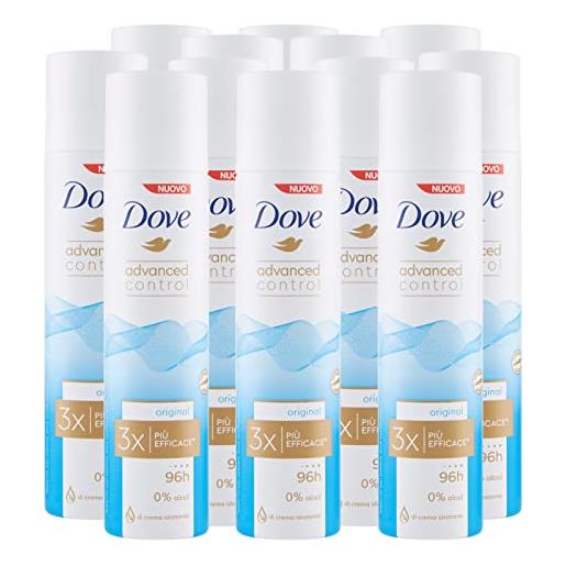 Dove 12x deodorante spray Dove advanced control original 96h 0% alcol antitraspirante - 12 deodoranti da 100ml ognuno