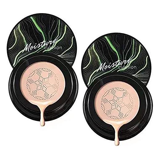 MQDL waterproof flawless air cushion foundation, mushroom head air cushion cc cream foundation cover concealer, even skin tone makeup base (natural 2pcs)