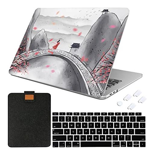 SanMuFly for mac. Book pro 13 inch case m2 m1 chip 2022 2021-2016 release a2338 a2251 a2289 a2159 a1989 a1706, printed pattern crystal shell & keyboard cover & laptop sleeve, chinese landscape 6