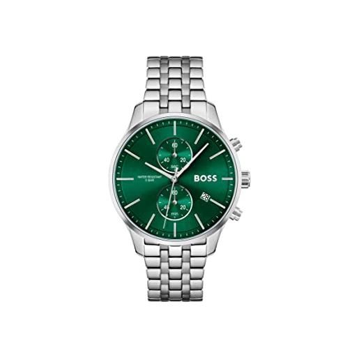 BOSS orologio con cronografo al quarzo da uomo collezione associate con cinturino in acciaio inossidabile, link, verde (green)