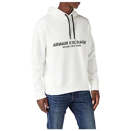 Armani Exchange cotton frenc terry utility logo drop shoulder pullover felpa con cappuccio, bianco, xxl uomo