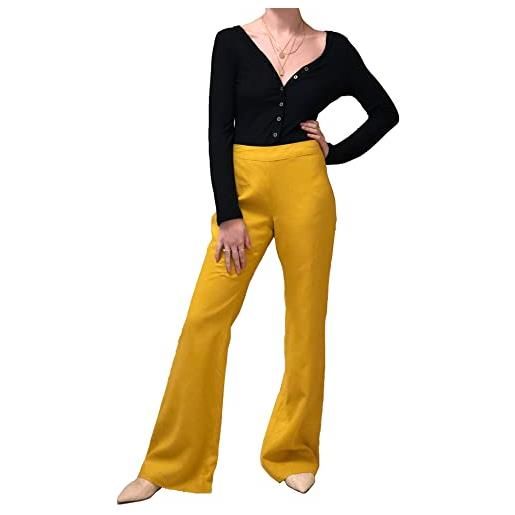 Unique 21 linen flared trousers pantaloni casual, yellow, 8 donna