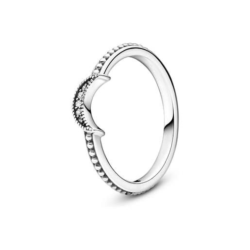 PANDORA passions sparkling crescent moon sterling silver ring with clear cubic zirconia, 56
