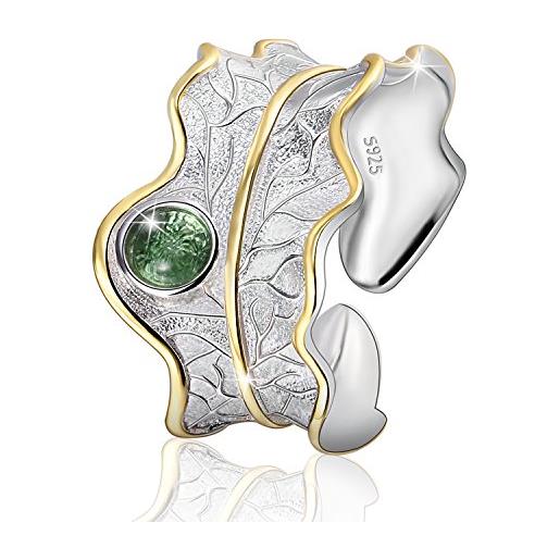 Springlight ✦ regalo san valentino anelli donna in argento sterling s925 signore ad anello largo anello di foglie anello grande in pietra verde/ambra gioielli regalo donna. (green)