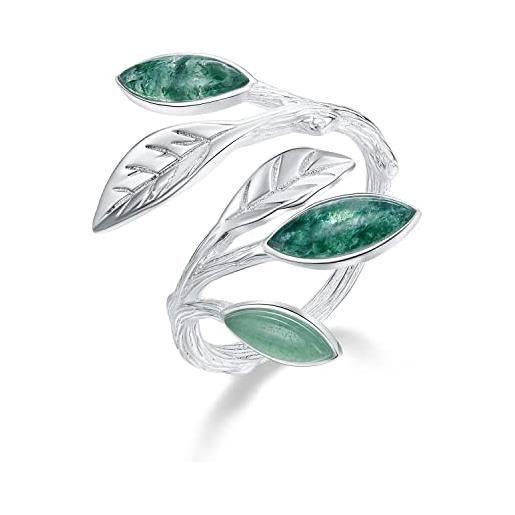 Springlight ✦ regali per donne ✦Springlight s925 anello da donna in argento sterling con foglie verdi regolabili, pietra naturale di avventurina, anello aperto regalo personalizzato. , mm, argento sterling, 