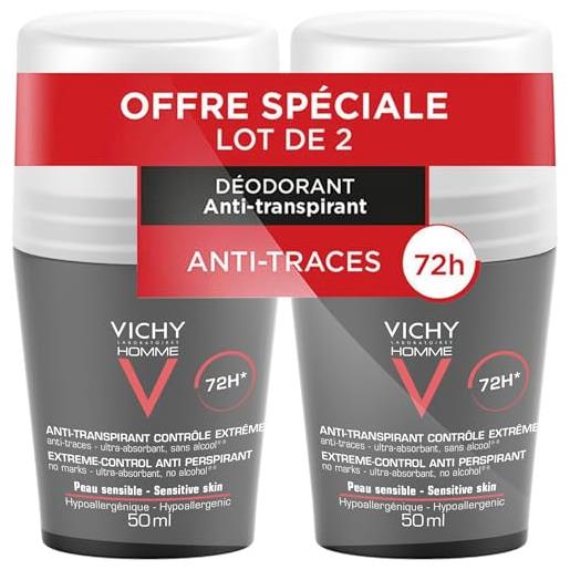 Vichy homme deodorante roll on anti traspirazione 72h - confezione da 2 2x 50 ml)