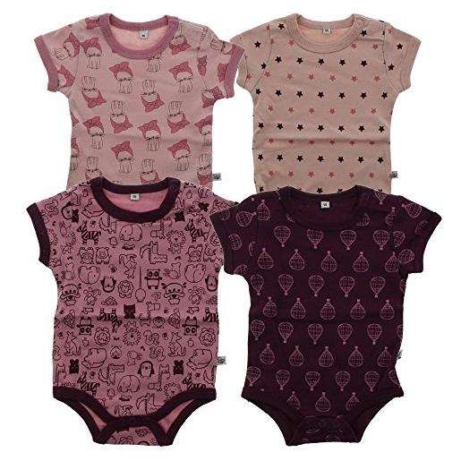 Pippi confezione da 4 body per neonato con stampa, maniche corte modellante, viola (lilac 600), 92 cm bimba