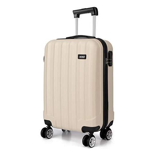 Kono valigia leggera da cabina 55 x 35 x 20 cm con guscio rigido in abs con 4 ruote da portare a mano valigie da viaggio, beige, 19, 3k1773l bg 19