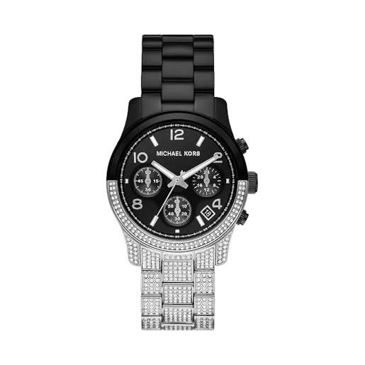 Michael Kors orologio analogico al quarzo uomo con cinturino in acciaio inossidabile mk7433, nero e glitter