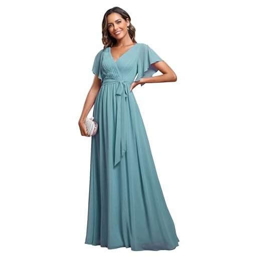 Ever-Pretty vestito da sera donna elegante stile impero scollo a v maniche corte lungo chiffon abito da sera cielo blu 54