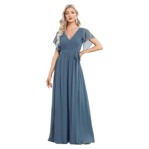 Ever-Pretty vestito da sera donna elegante stile impero scollo a v maniche corte lungo chiffon abito da sera cielo blu 54
