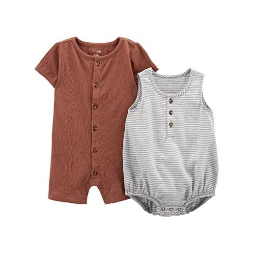 Simple Joys by Carter's button rompers, pack of 2 pagliaccetto, grigio righe/marrone, 6-9 mesi bimbo